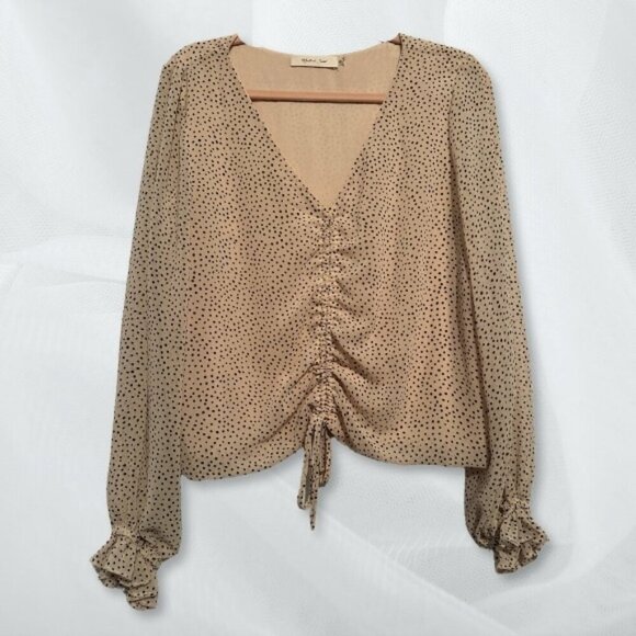 Mustard Seed Long Sleeve Cropped Top V-Neck Ruched Drawstring Printed Top Medium - Picture 1 of 6